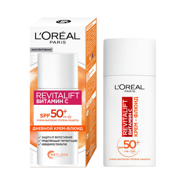 Крем-флюид для лица `LOREAL` `REVITALIFT` ВИТАМИН С SPF50+ дневной 50 мл