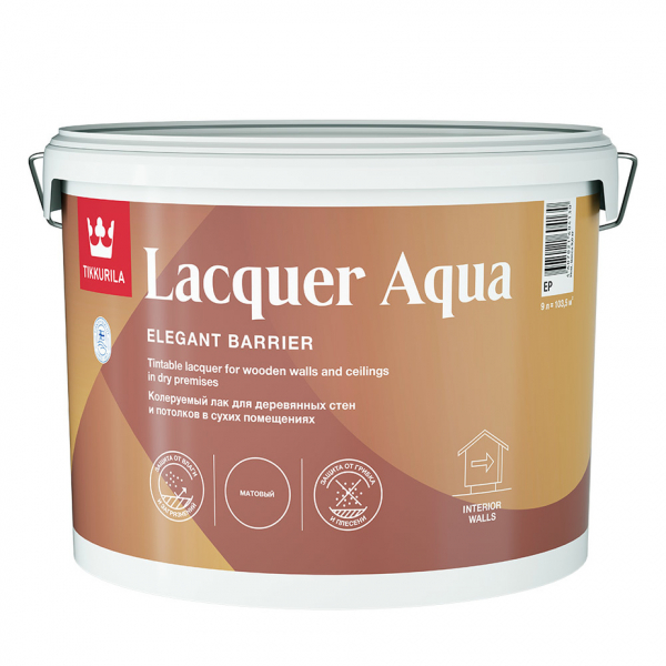 Лак акриловый Tikkurila Lacquer Aqua основа EP бесцветный 9 л матовый